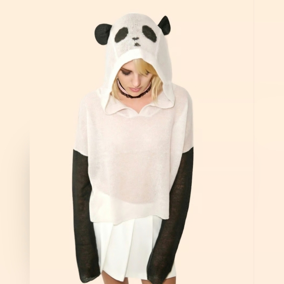 Wildfox Panda Hooded Cropped Sweater Sz S - Picture 1 of 4